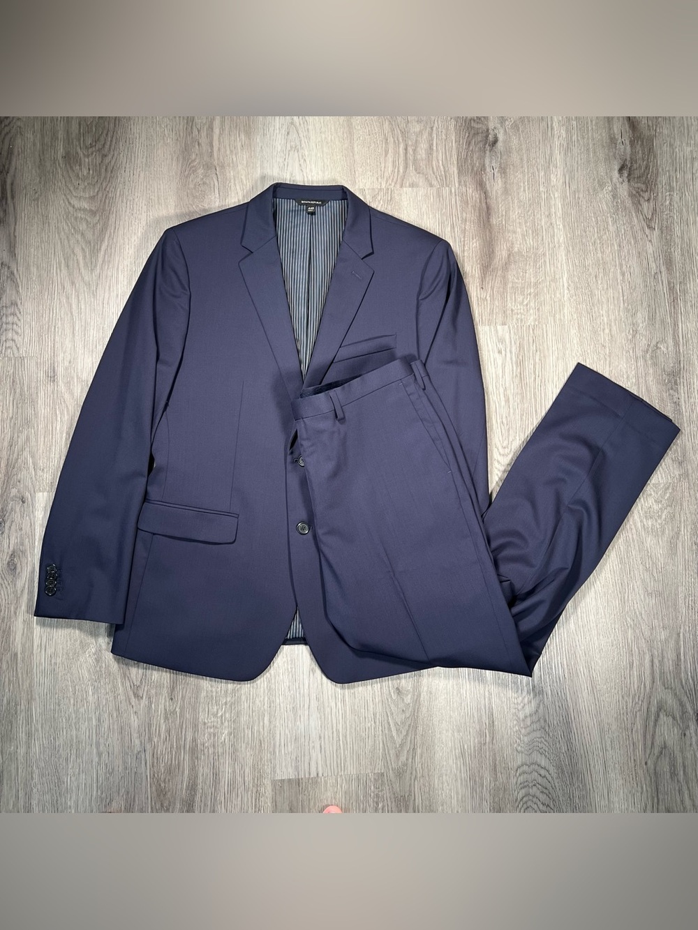 Banana Republic Marzotto Suit Mens 44R 36x32 Pants Wool 120s Navy Blue Slim Fit